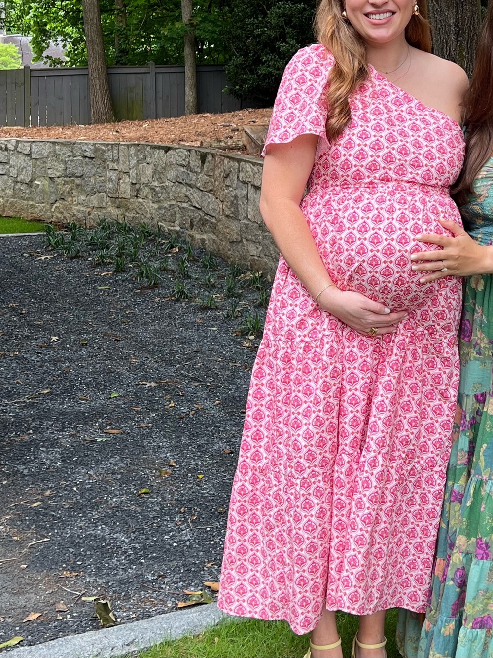 Pink One-Shoulder Maternity Dress - Floral Print